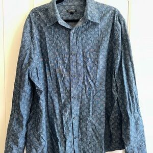 Express Blue Casual Button Down Shirt with Geometric Print